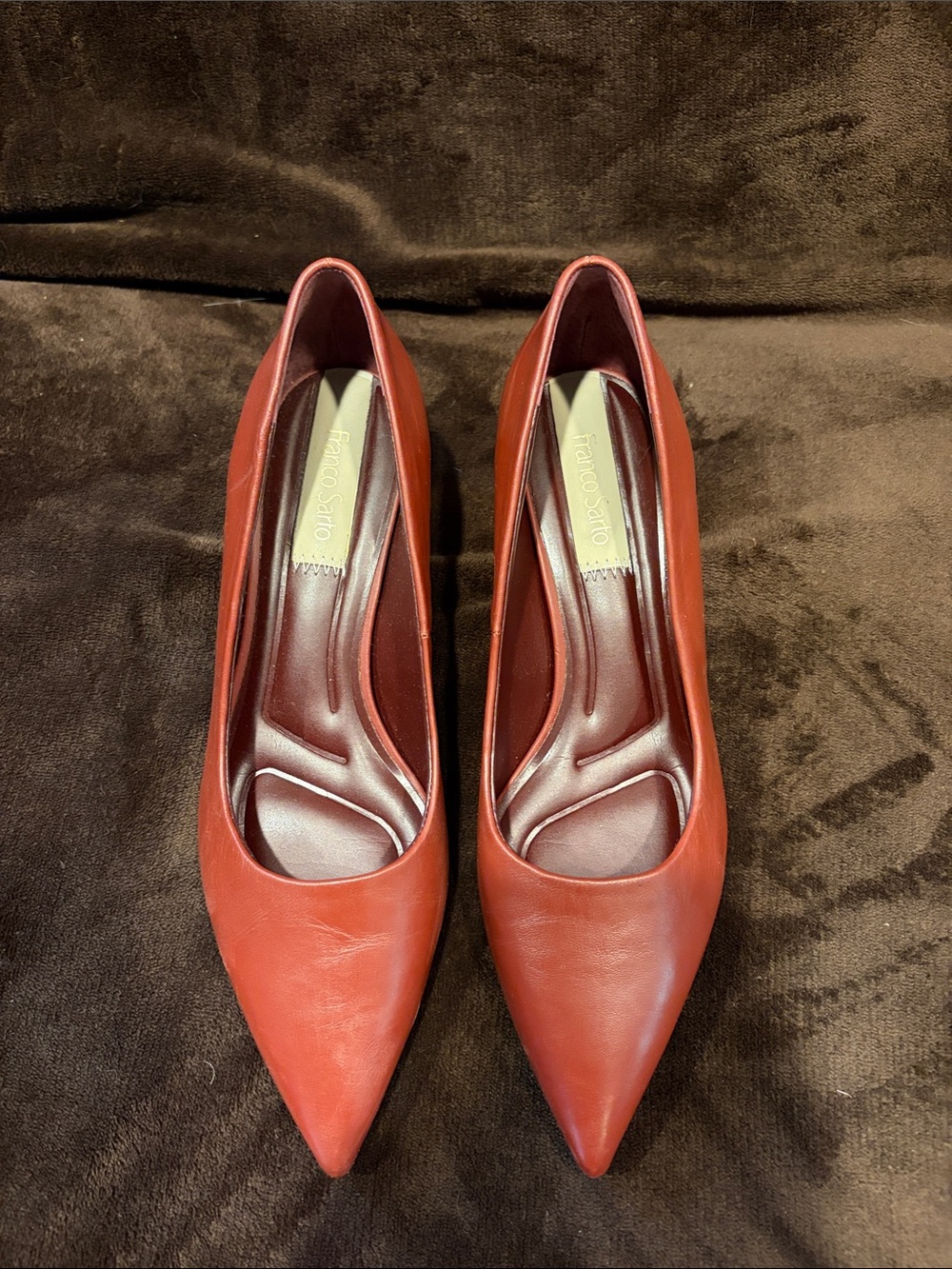 Franco Sarto Brick Red Pointed-Toe Leather Pumps